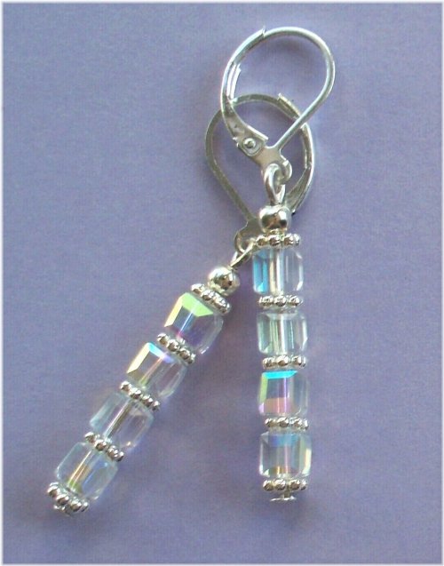 Crystal Cube Sparkle Lever Back Earrings