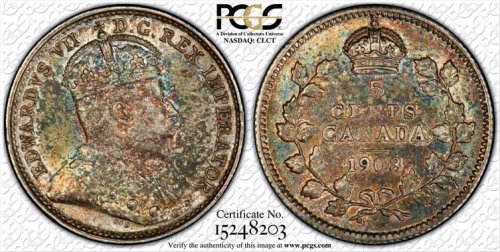 1908 Small 8 Silver Five Cents PCGS AU58 - Lot#G5040