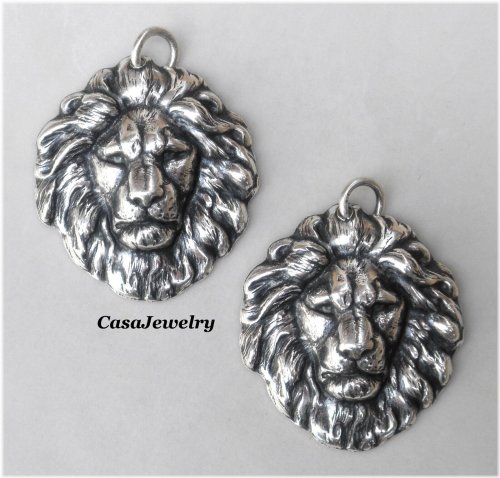 Antiqued Lion Sterling Silver Plated Findings - 2 Pc Lot