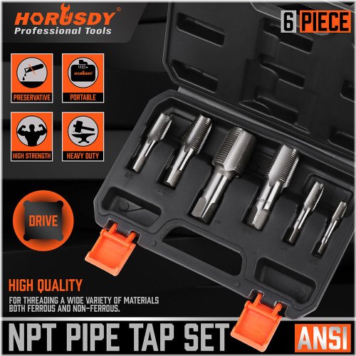 Carbon Steel Pipe Tap Set with Multiple Sizes and Storage Case