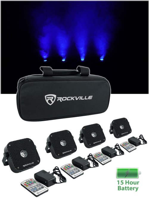 Rockville Mini RGBWA+UV Par Light Kit with RF Remote and Carrying Bag