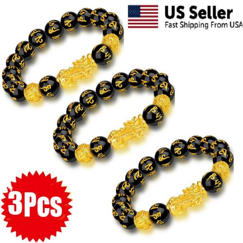 Black Obsidian Wealth Bracelet with PIXIU