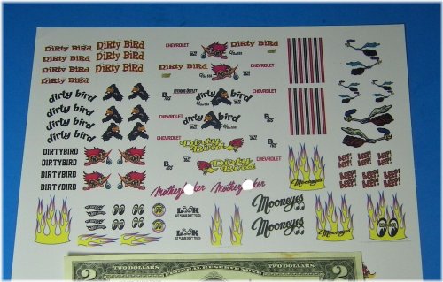 Revved Up Decals for Die-Cast Chevy Model Cars - Dirty Bird and Mooneyes Moon Designs