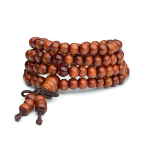 Brown Wood Buddha Bead Bracelet with Tassel and 108 Beads