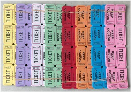 Carnival Raffle Tickets - Double Stub, 100 of Each Color