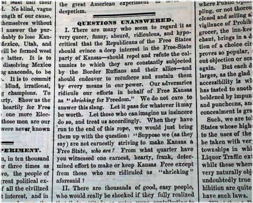 The Kansas-Missouri Conflict Newspaper from 1856