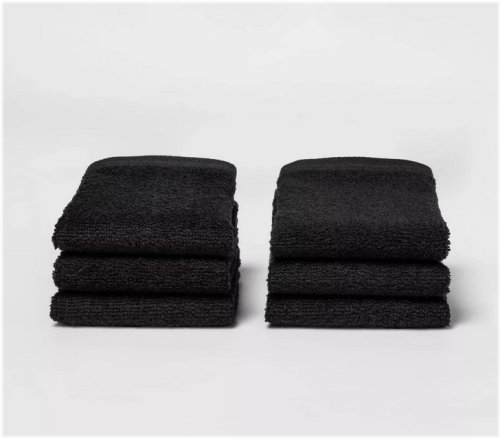 Ebony Jet Black Cotton Washcloths