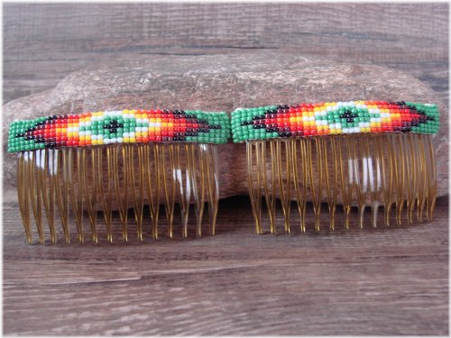 Beaded Feather Hair Comb Set