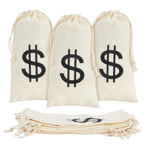 Dollar Drawstring Pouch Set, 12-Pack (4.7"x9")