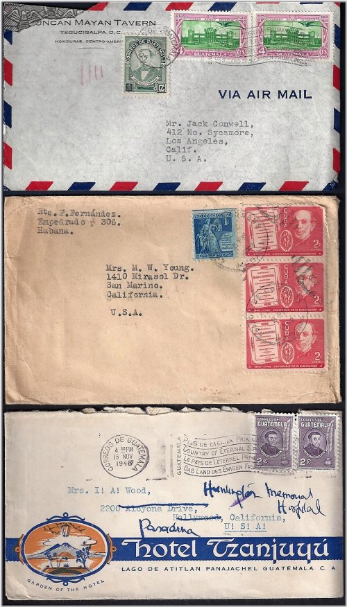 Guatemalan 1940's Air Mail Covers with Hotel Tzanjyu Illustration