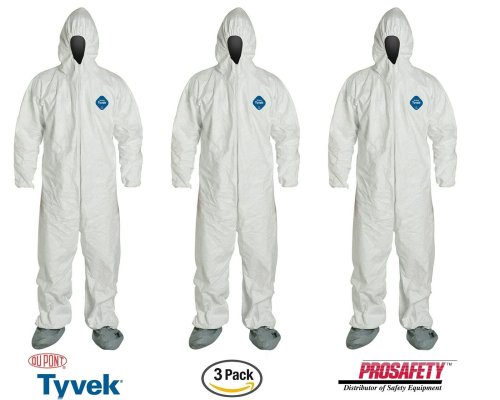 Tyvek Disposable Coveralls with Hood and Boots (3-Pack)