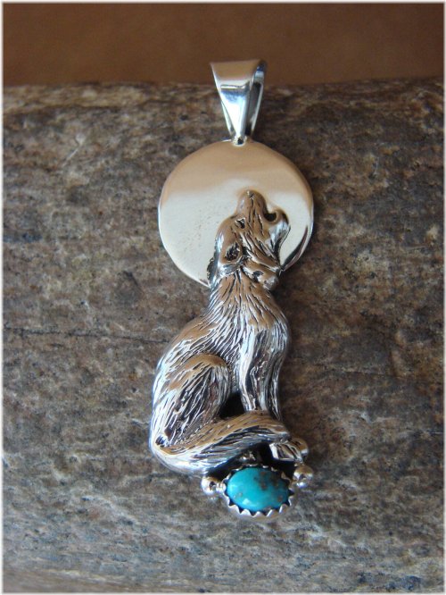 Turquoise Wolf Pendant by Yellowhair