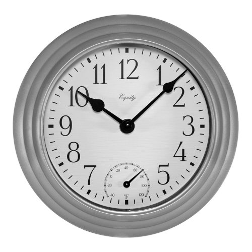 Equity by La Crosse 8" Indoor/Outdoor Wall Clock with Temperature - Silver
