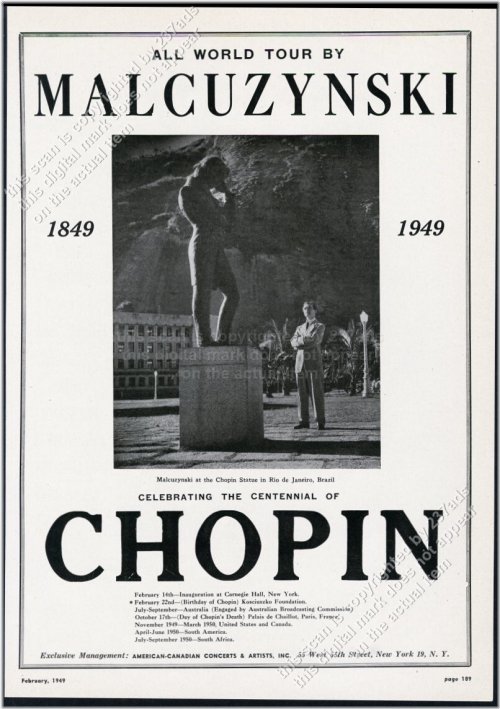Vintage Print Ad for Witold Malcuzynski's 1949 Piano Recital Tour