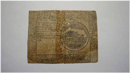 Continental Four Dollar Note, 1776, Philadelphia