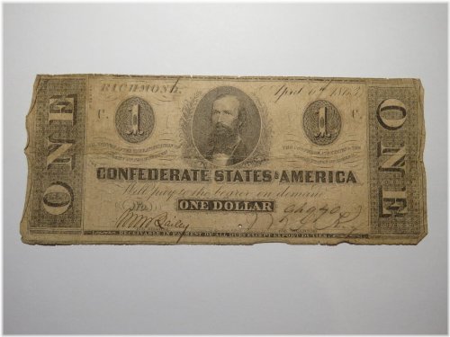 Richmond Virginia $1 Confederate Bank Note 1863 (T62)