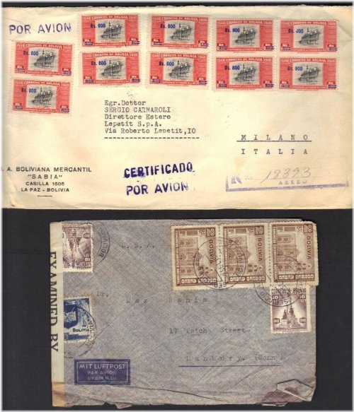 Bolivia 1950's Air Mail Cover Collection