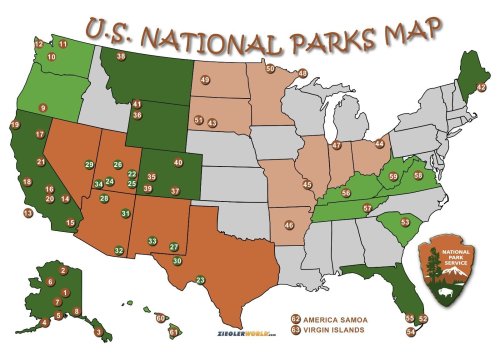 National Park Explorer's Checklist with Color Map