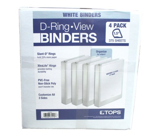 White D-Ring View Binders - 4 Pack