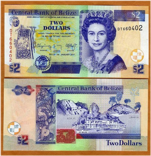 Belizean Queen Elizabeth II 2 Dollars 2017 Note