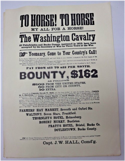 Vintage Recruitment Poster - Washington Cavalry Civil War 1812