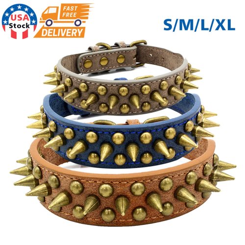 Retro Spike Leather Collar for Large Dogs