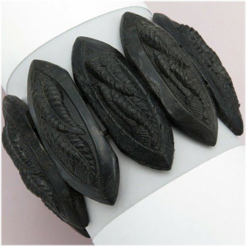 Victorian Fern Mourning Pressed Horn Expansion Bracelet