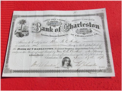 Historic Charleston Stock Certificate - Lot 1896