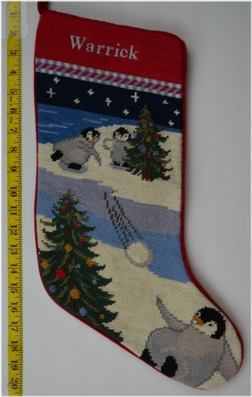 Penguin Perch Needlepoint Stocking by WARRICK