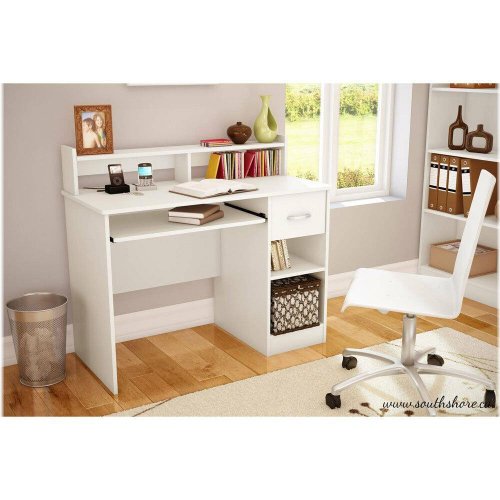 White Writing Table with Storage Drawers