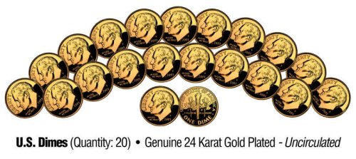 Gold-Plated Uncirculated Dime Collection - Set of 20 Genuine U.S. Coins