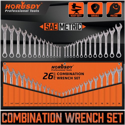 Precision Duo Spanner Set - 26 Piece, Metric and SAE with Extra Long Standard Heads