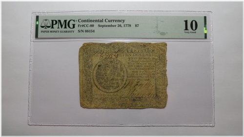 Revolutionary Era Fifty Dollar Note, Graded VG10 by PMG