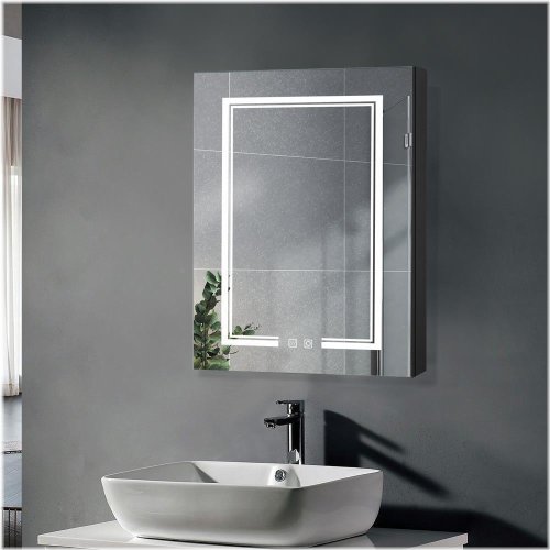 Black Mirrored Bathroom Cabinet with LED Lighting and Touch Sensor