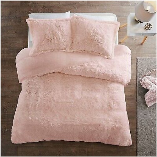 Cozy Blush Shaggy Faux Fur Duvet Set