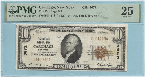 Carthage National Currency - 1929-T1, Ch#3672