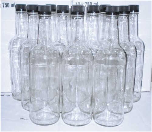 Clear Spirit Bottles Set with Screw Caps - 12 Pack, 750 ml