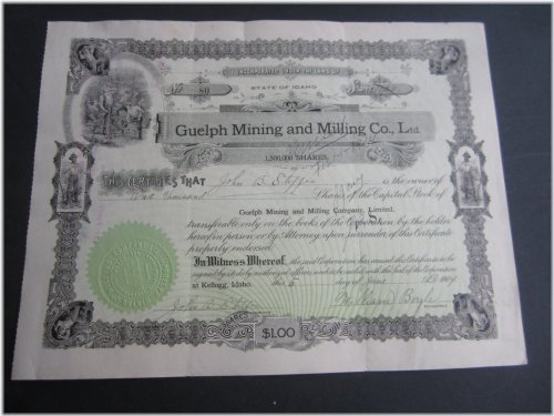 Guelph Mining & Milling Co. 1909 Stock Certificate - Idaho