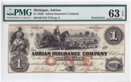 Adrian Insurance Company $1 Obsolete Note