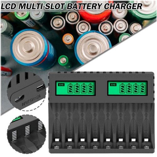 Smart 8-Slot Battery Charger with LCD Screen for AA/AAA Batteries