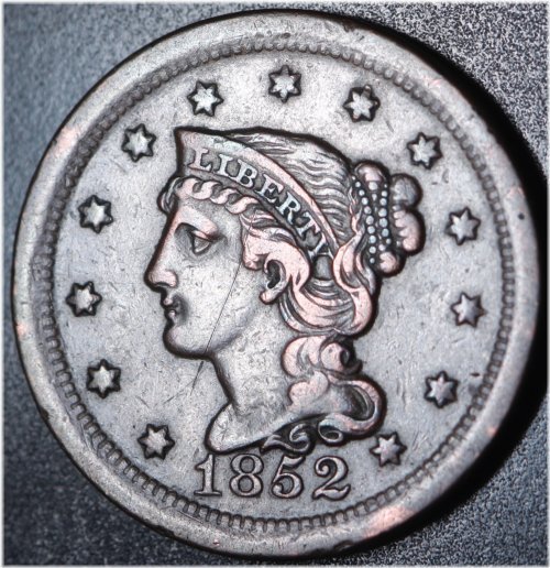 Braided Beauty Large Cent - 1852 Recut Date N-7