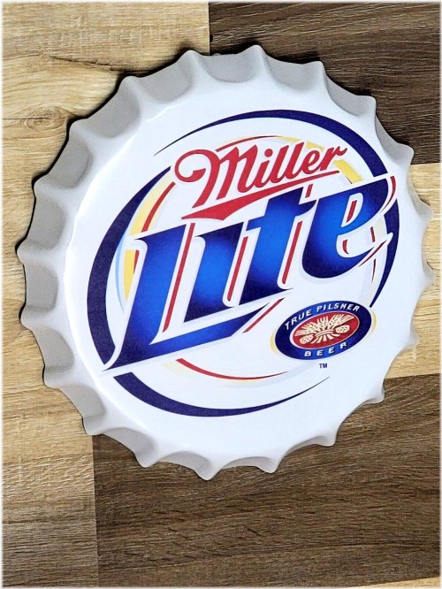 Vintage Miller Lite Bottle Cap Metal Sign