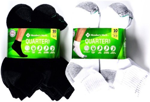 Quarter Top Athletic Socks - 10 Pair Pack for Men's Shoe Sizes 6-12