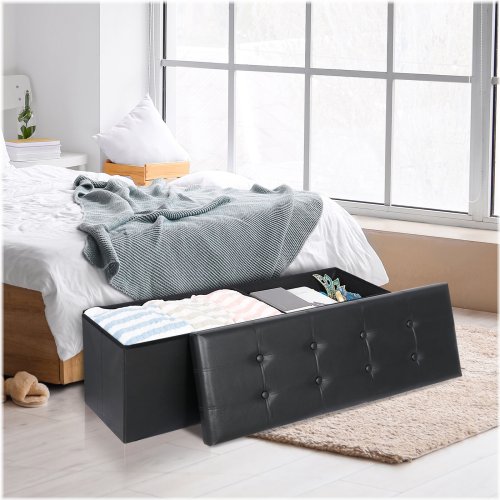 Foldable Faux Leather Storage Bench