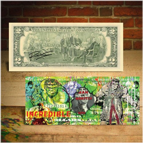 Rency's Pop Art Bruce Banner $2 US Bill Hand-Signed Collectible