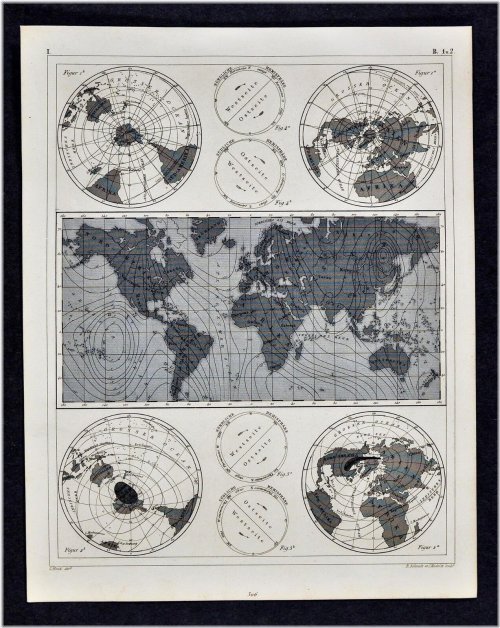 Antique Meteorological Cartography: 1849 Earth Magnetic Fields & Barometric Pressure Map