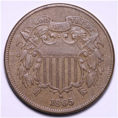 1865 Choice AU Two Cent Piece
