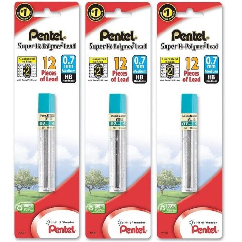 Hi-Polymer Pencil Lead Refills - 0.7mm Medium, 12 pieces (3 packs) by Pentel