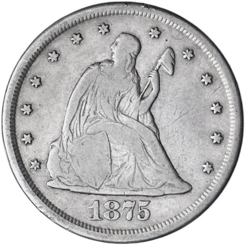 Seated Liberty Twenty Cent Piece - 1875 CC, 90% Silver, Fine Condition