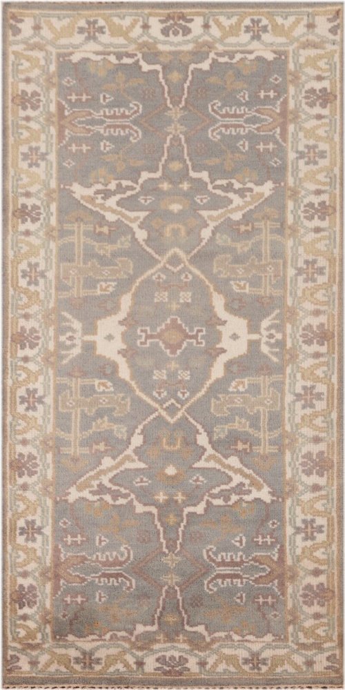 Gray Ivory Wool Hand-Knotted Rug